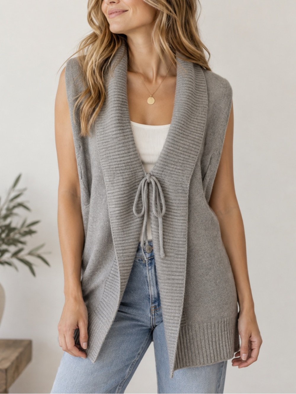 REISS Wool Cashmere Angora Tie Front Sweater Shrug